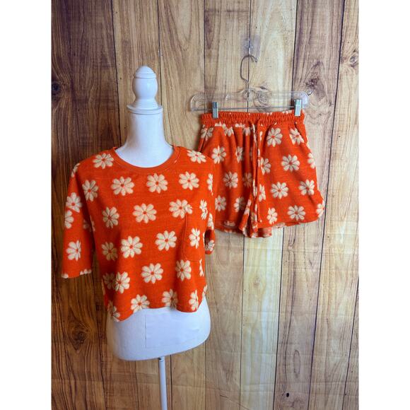 New In Other - New In Orange Daisy Terry Cloth Short Top Set Swimsuit Coverup Women's Size M